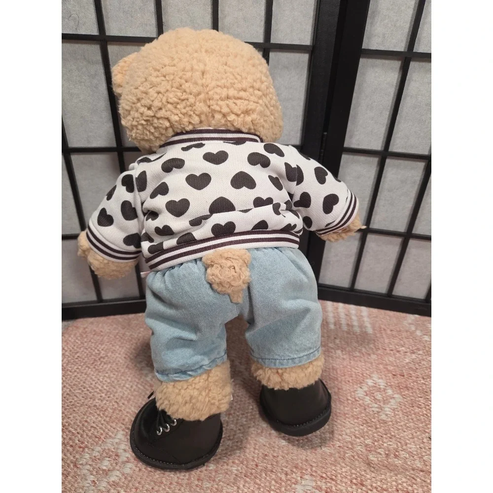 Build-A-Bear Workshop Tan Teddy Bear with Heart Cardigan Jeans and Boots Outfit